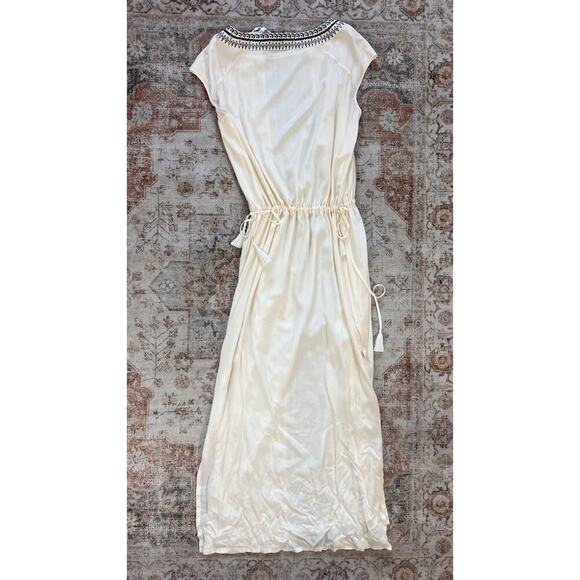 Tory Burch Silk Embroidered Cinched Waist Tie Sleeveless Shift Maxi Dress Size L - Picture 11 of 14
